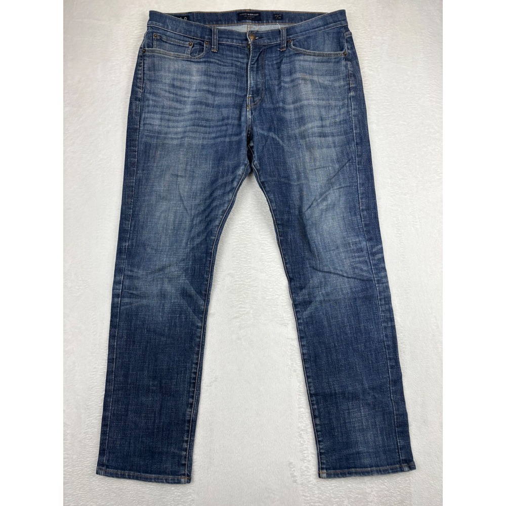 Lucky Brand 410 Athletic Slim Mens 36x32 Jeans Medium Blue Grungy Washed Denim
